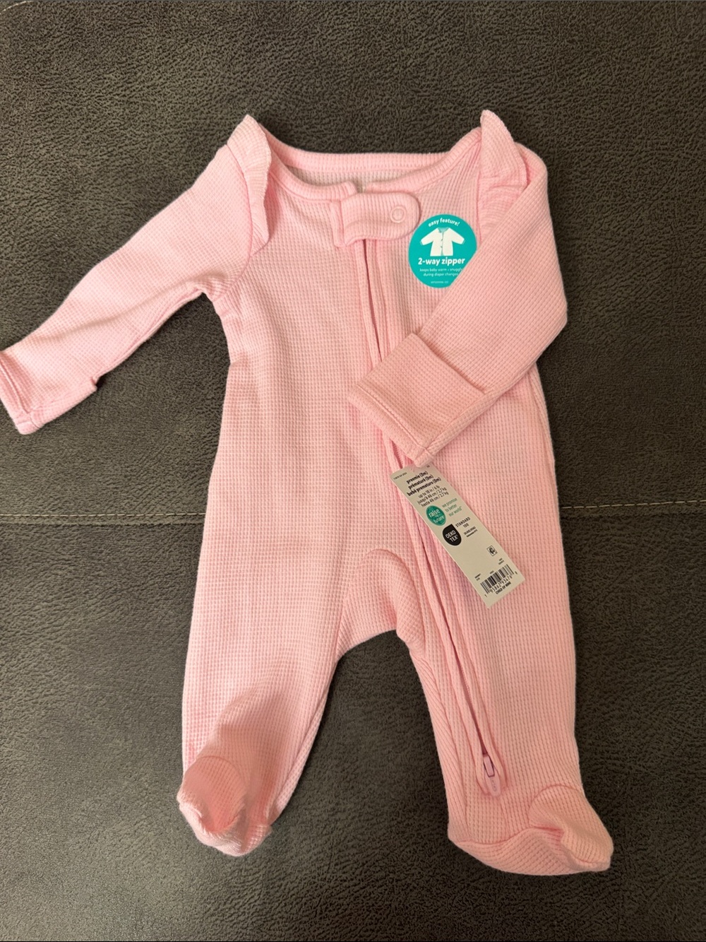 Carter's Light Pink Waffle-Knit Footed One-Piece with 2-Way Zipper